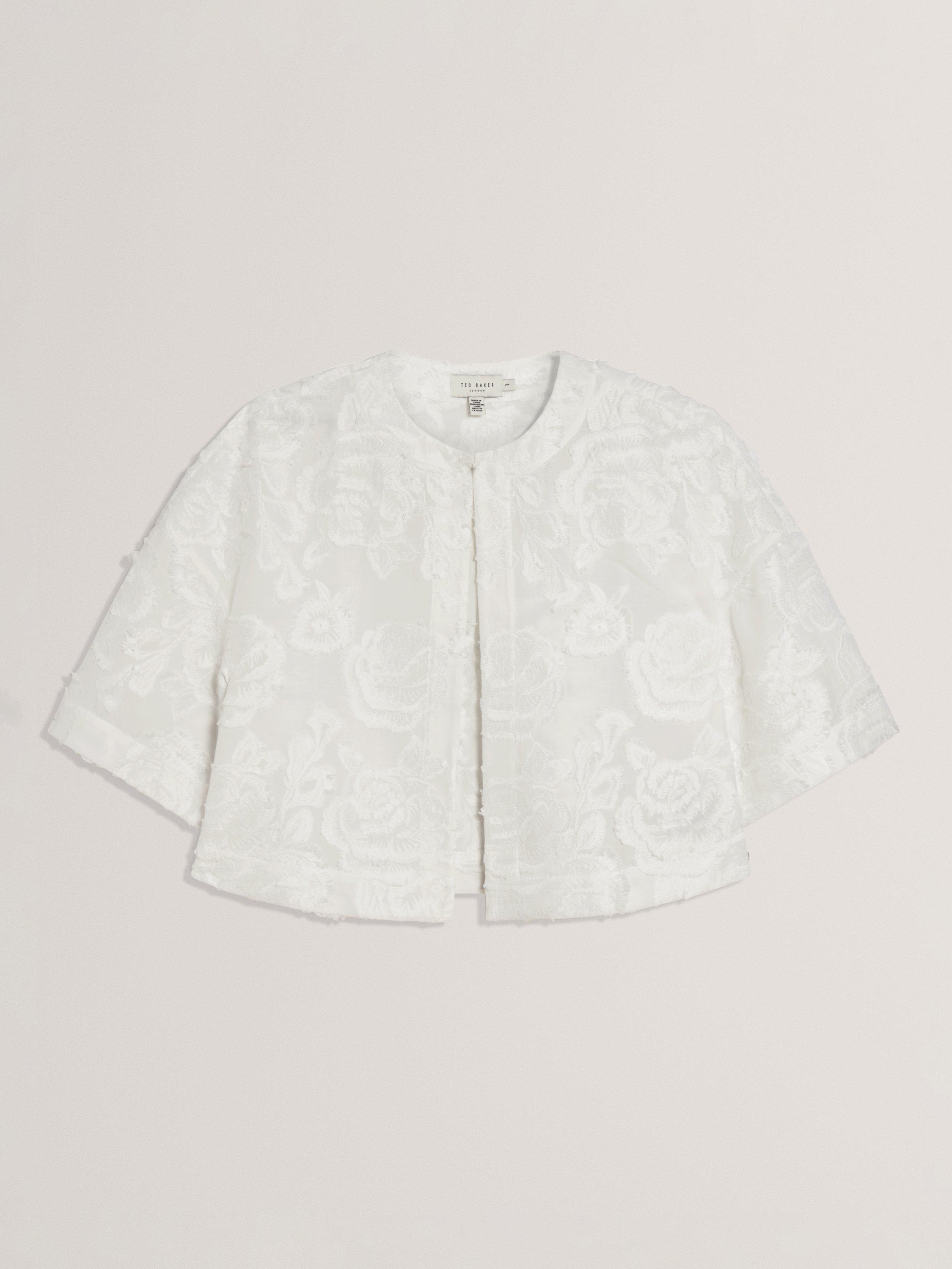 Product image 5 of 6, which shows Ted Baker Textured Rose Collarless Boxy Fit Cropped Jacket, White, 6