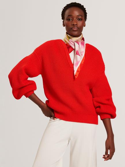 Ted Baker Cotton Blend V Neck Jumper - view 2, Red
