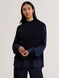 Ted Baker Woven Sleeve Knitted Jumper, Navy