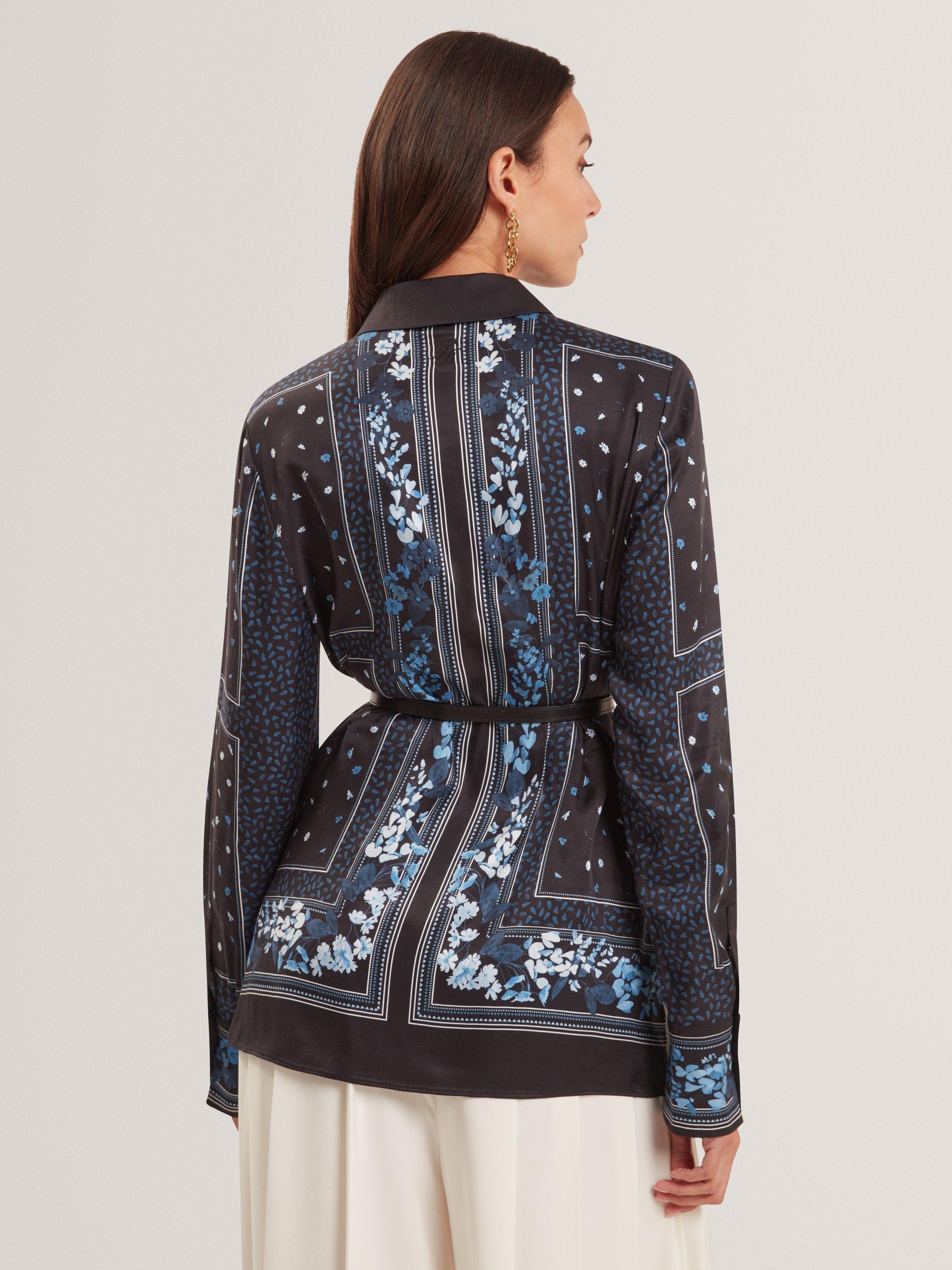 Product image 2 of 5, which shows Ted Baker Button Neck Longline Shirt , Black/Multi, 6