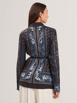 Ted Baker Button Neck Longline Shirt - view 2, Black/Multi