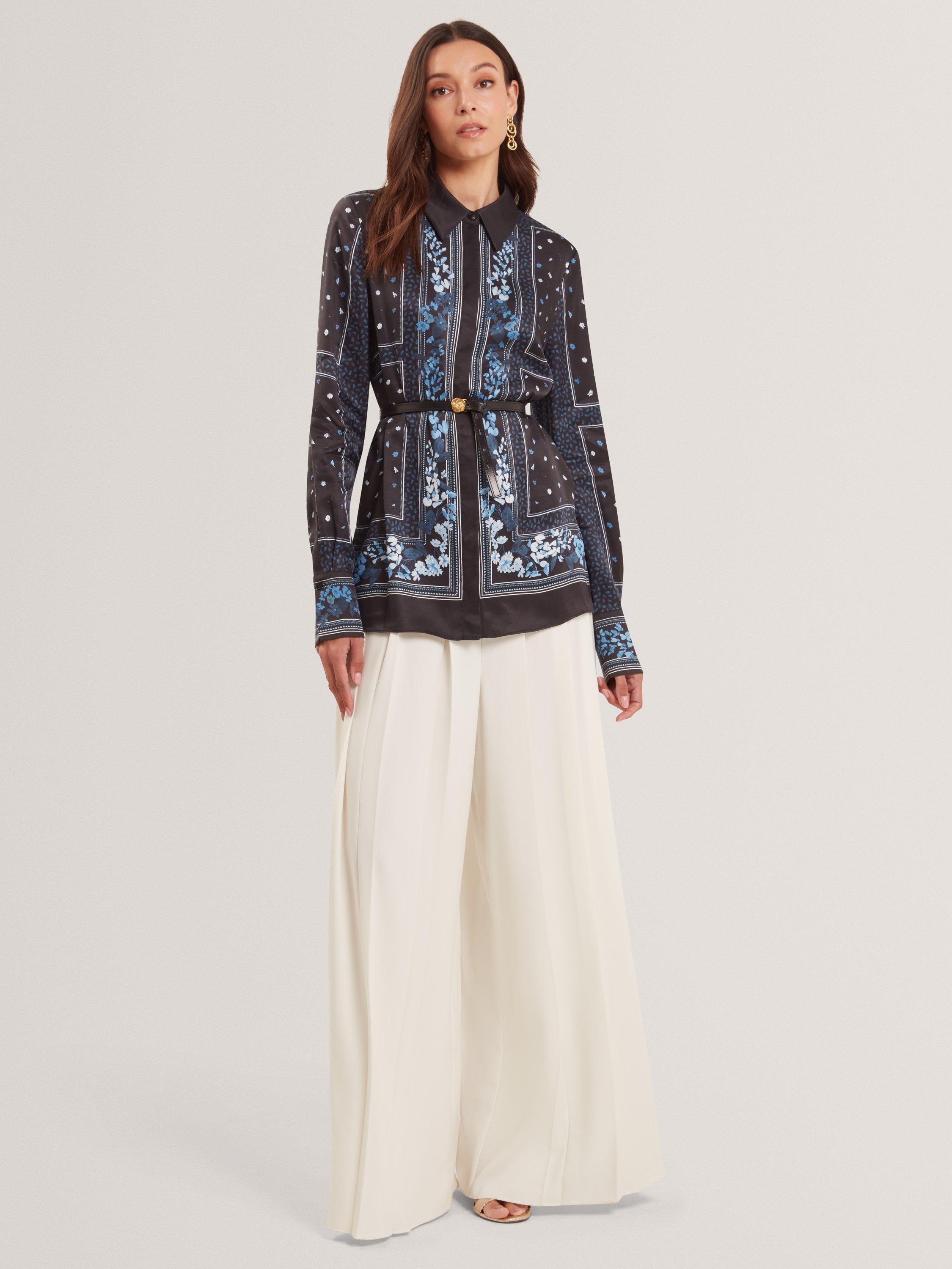 Product image 4 of 5, which shows Ted Baker Button Neck Longline Shirt , Black/Multi, 6