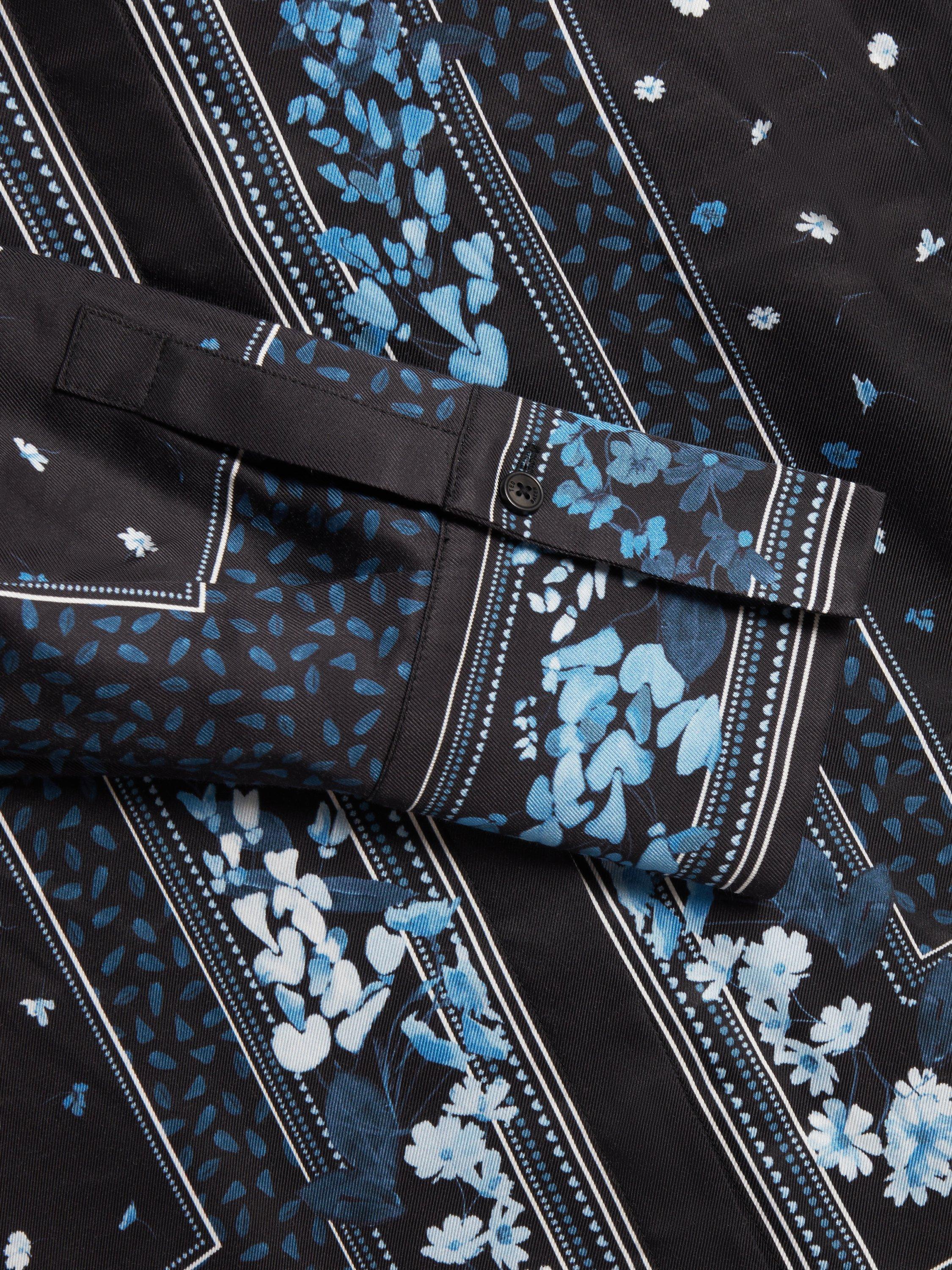 Product image 5 of 5, which shows Ted Baker Button Neck Longline Shirt , Black/Multi, 6