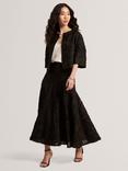 Ted Baker Textured Rose Detail Midi Skirt, Black