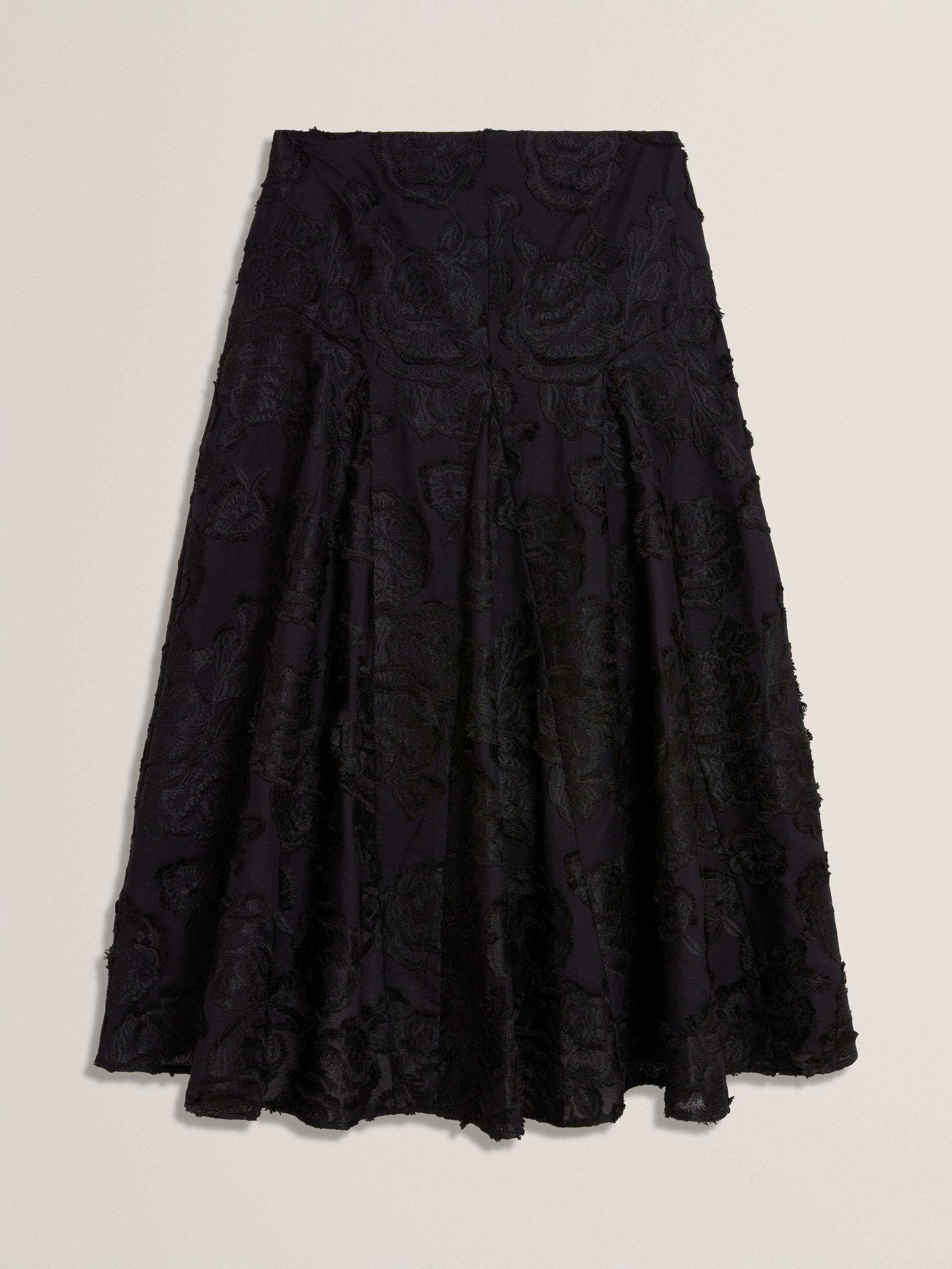 Product image 5 of 8, which shows Ted Baker Textured Rose Detail Midi Skirt, Black, 6