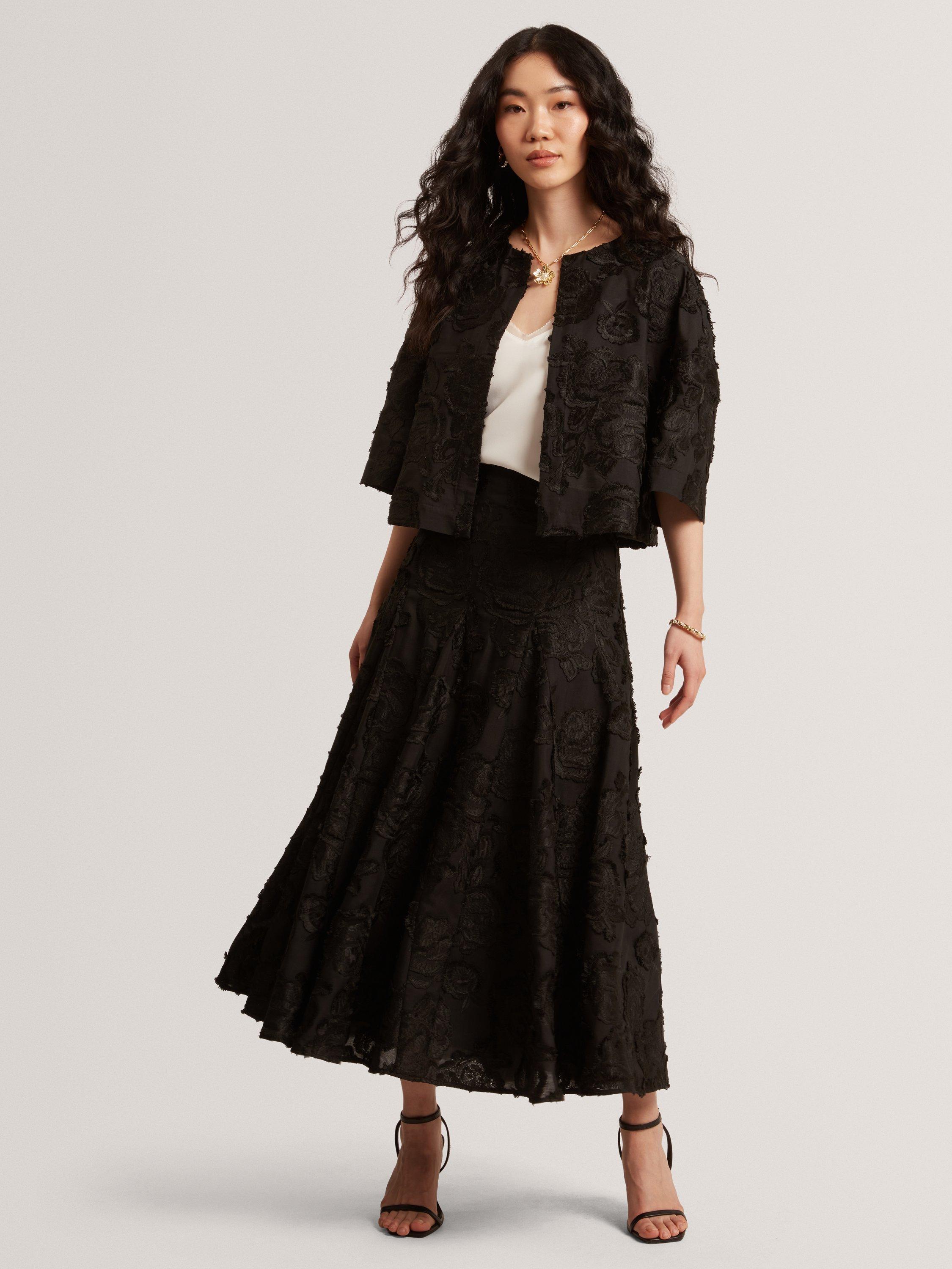 Product image 1 of 5, which shows Ted Baker Rose Collarless Boxy Fit Cropped Jacket, Black, 6