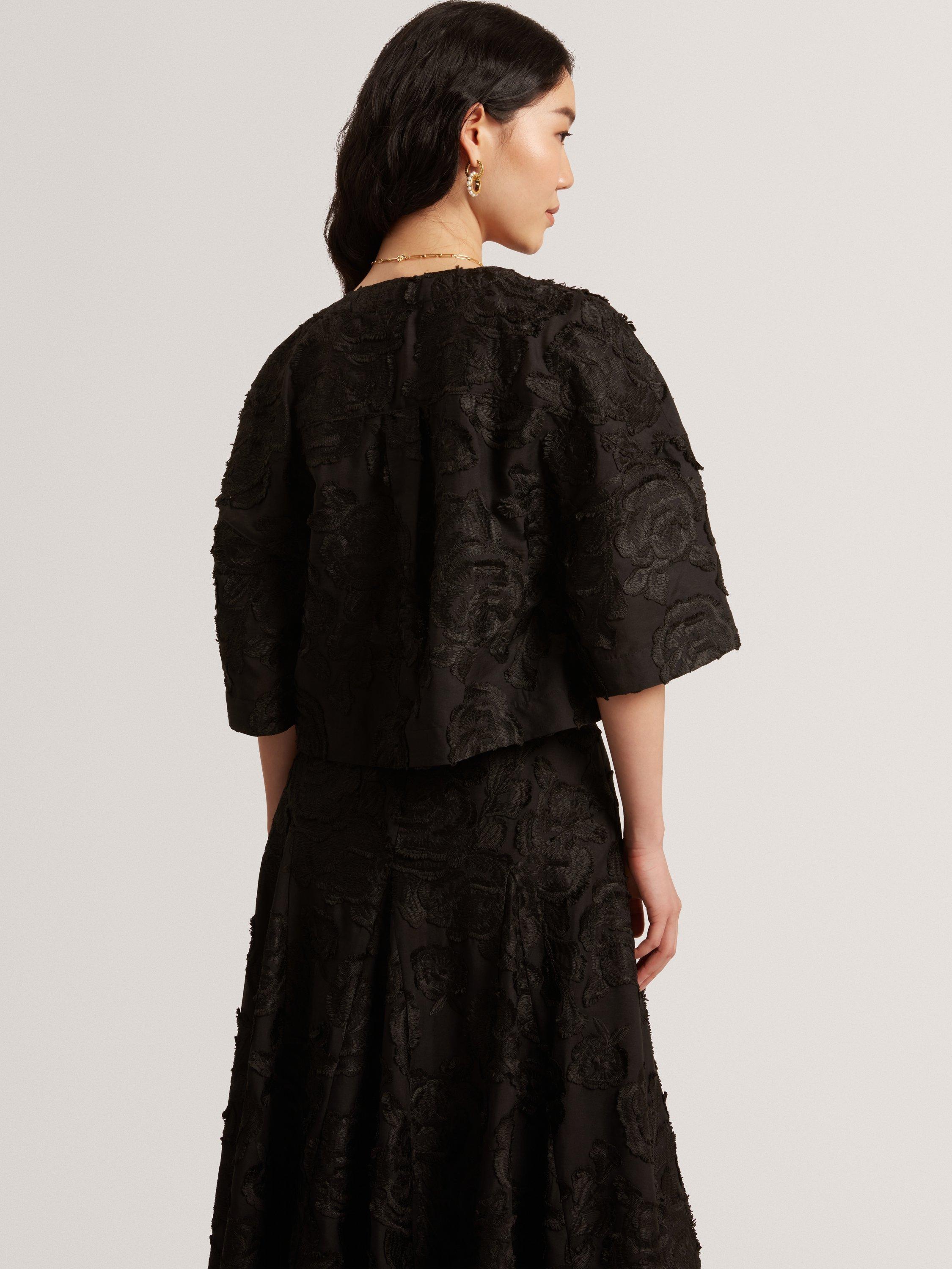 Product image 3 of 5, which shows Ted Baker Rose Collarless Boxy Fit Cropped Jacket, Black, 6