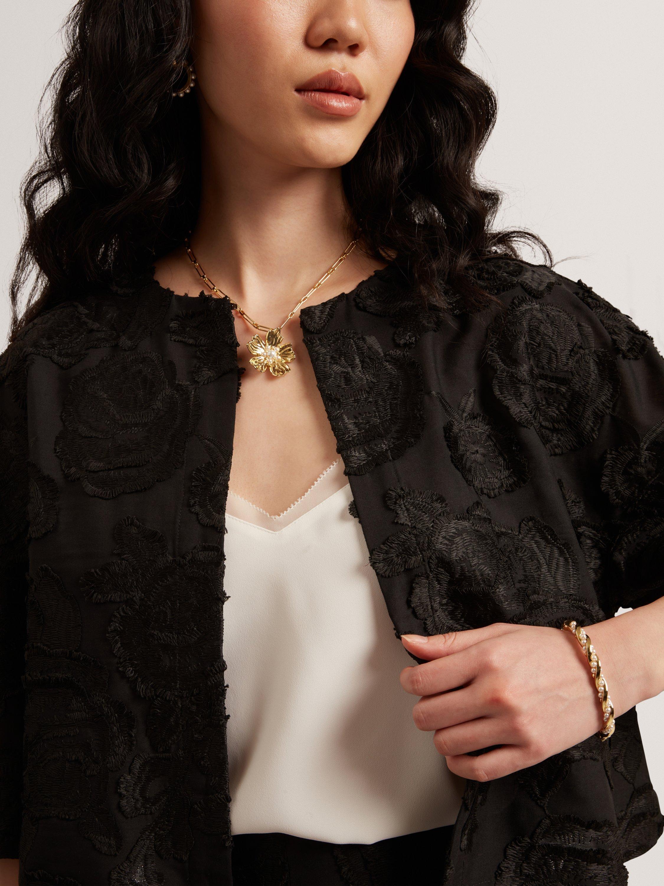 Product image 4 of 5, which shows Ted Baker Rose Collarless Boxy Fit Cropped Jacket, Black, 6