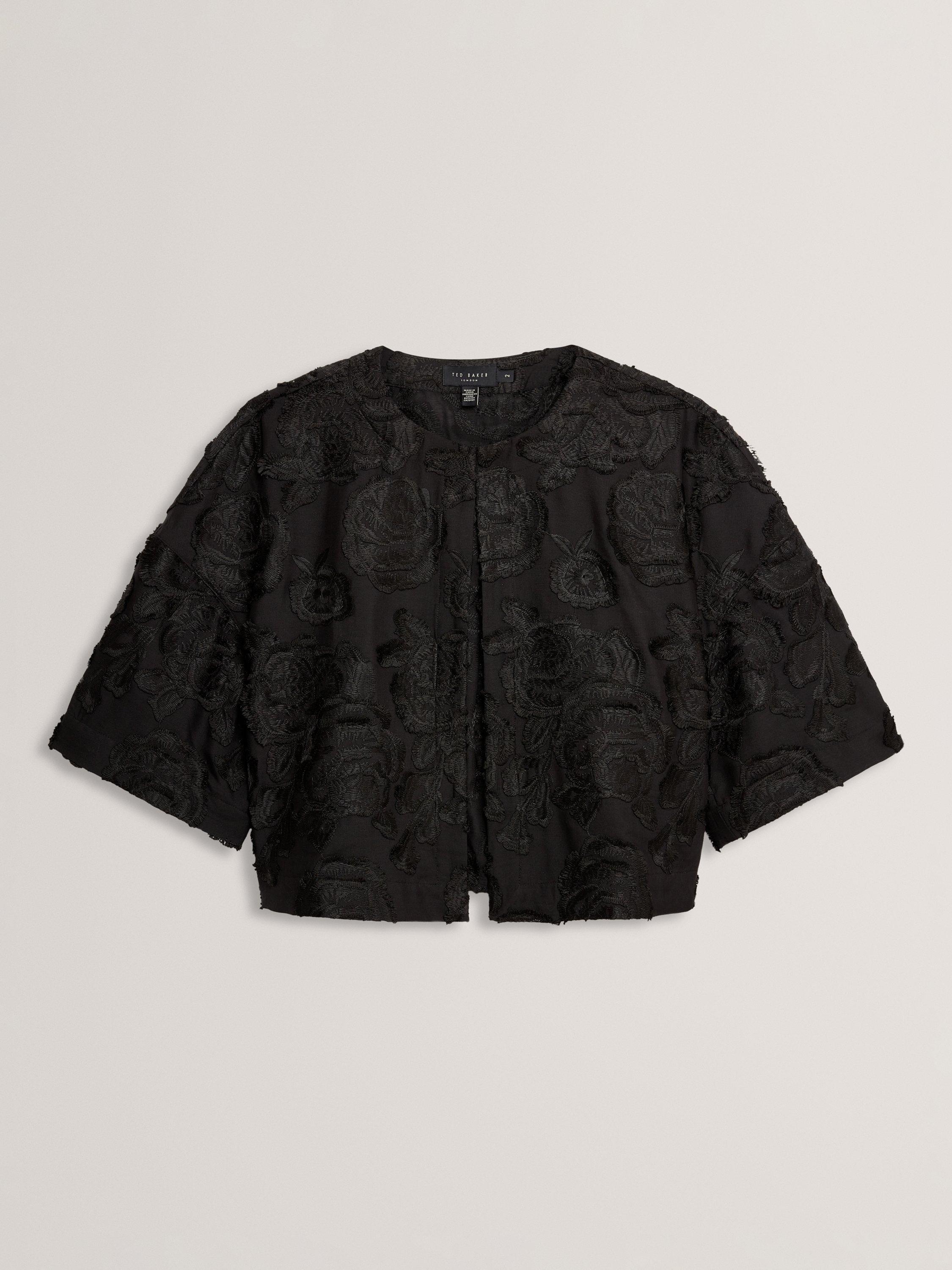 Product image 5 of 5, which shows Ted Baker Rose Collarless Boxy Fit Cropped Jacket, Black, 6