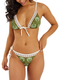 Accessorize Palm Tie Front Triangle Bikini Top, Khaki