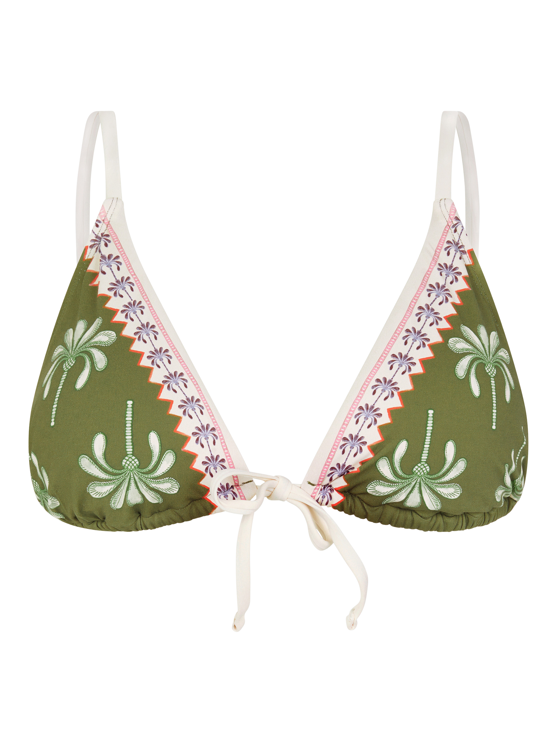Product image 3 of 4, which shows Accessorize Palm Tie Front Triangle Bikini Top, Khaki, 6