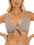 Accessorize Textured Stripe Tie Front Bikini Top, Beige