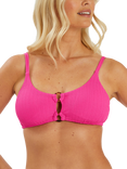 Accessorize Textured Double Ring Bralette Bikini Top, Pink