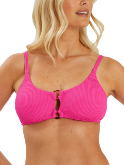 Accessorize Textured Double Ring Bralette Bikini Top, Pink, Pink