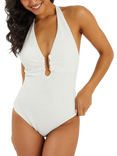 Accessorize Shell Jacquard Halterneck Swimsuit, White