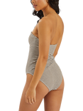 Accessorize Striped Crinkle Bandeau Swimsuit, Beige