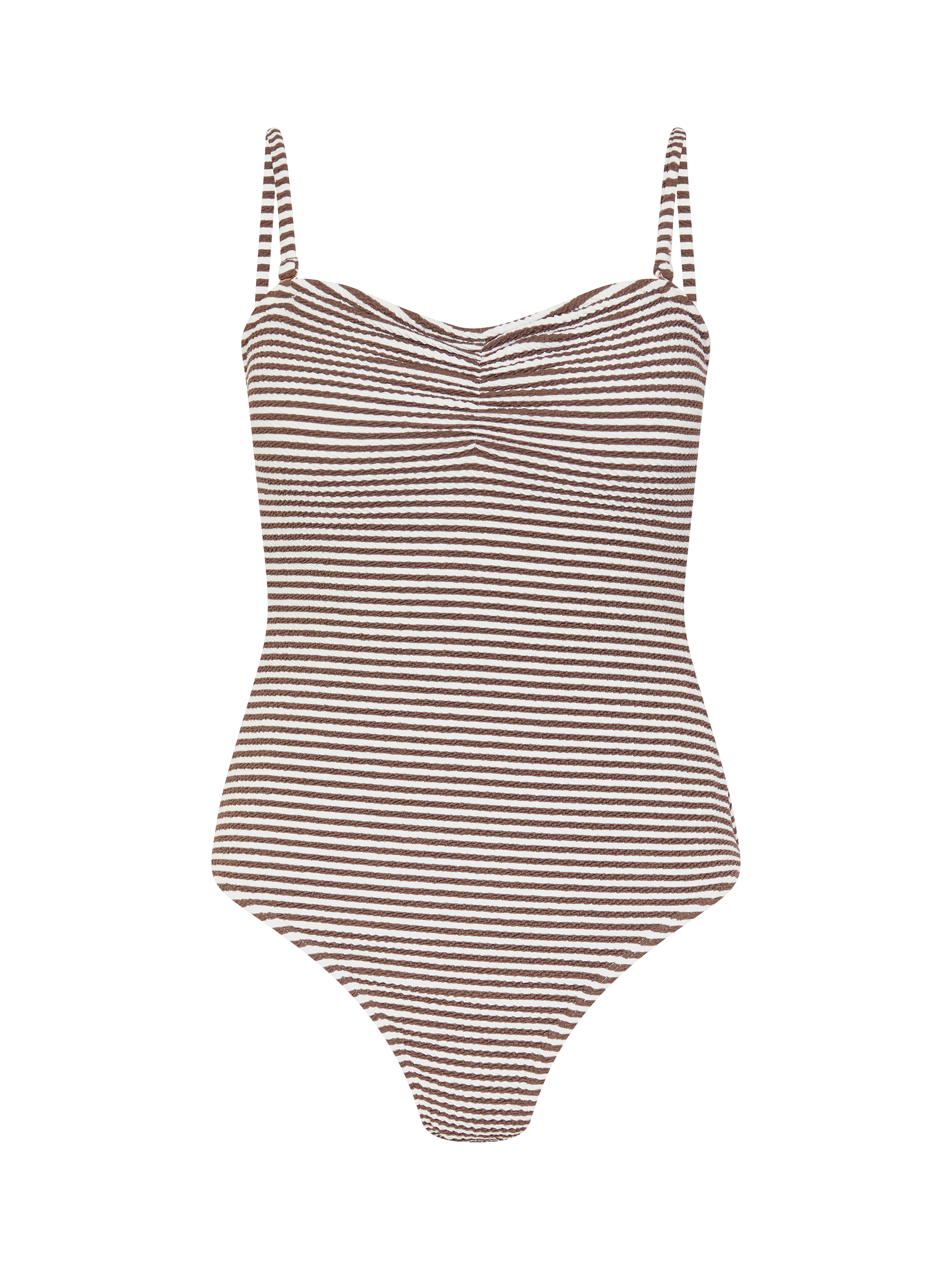 Product image 3 of 4, which shows Accessorize Striped Crinkle Bandeau Swimsuit, Beige, 6