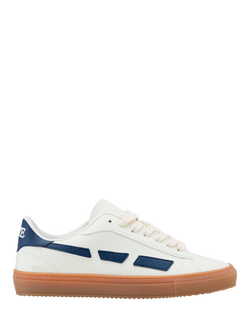 SAYE M99 City Vegan Leather Lace Up Trainers, White/Blue, White/Blue