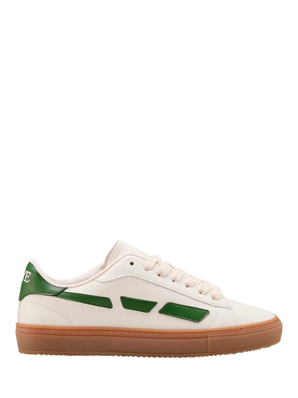 SAYE M99 City Vegan Leather Lace Up Trainers, White/Green, White/Green
