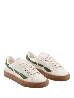SAYE M99 City Vegan Leather Lace Up Trainers, White/Green - view 2, White/Green