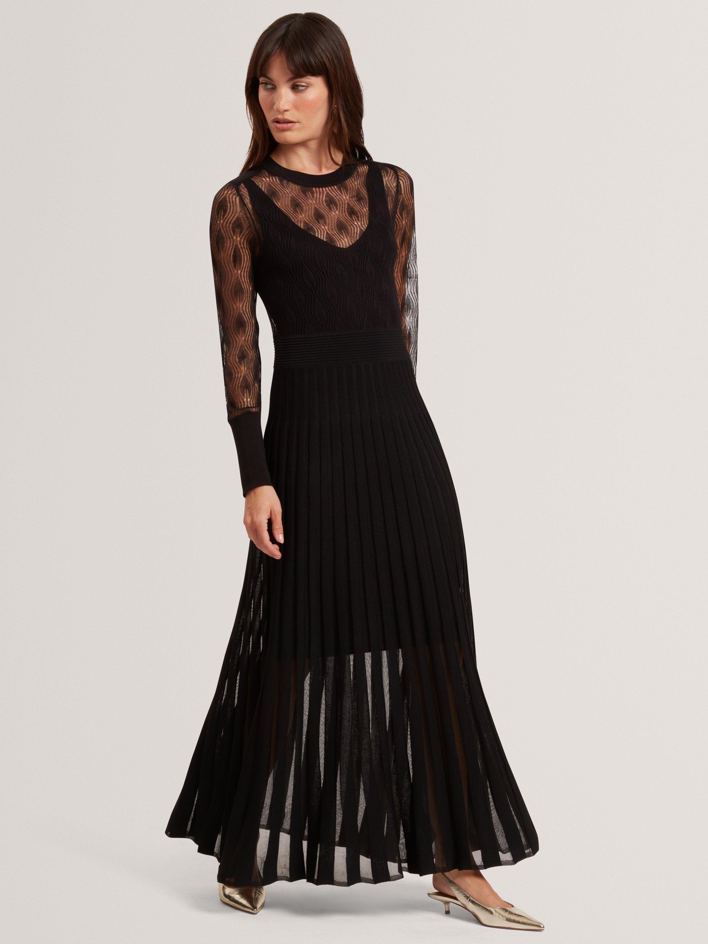 Ted Baker Tiimara Pointelle Knit Asymmetric Midi Dress, Black