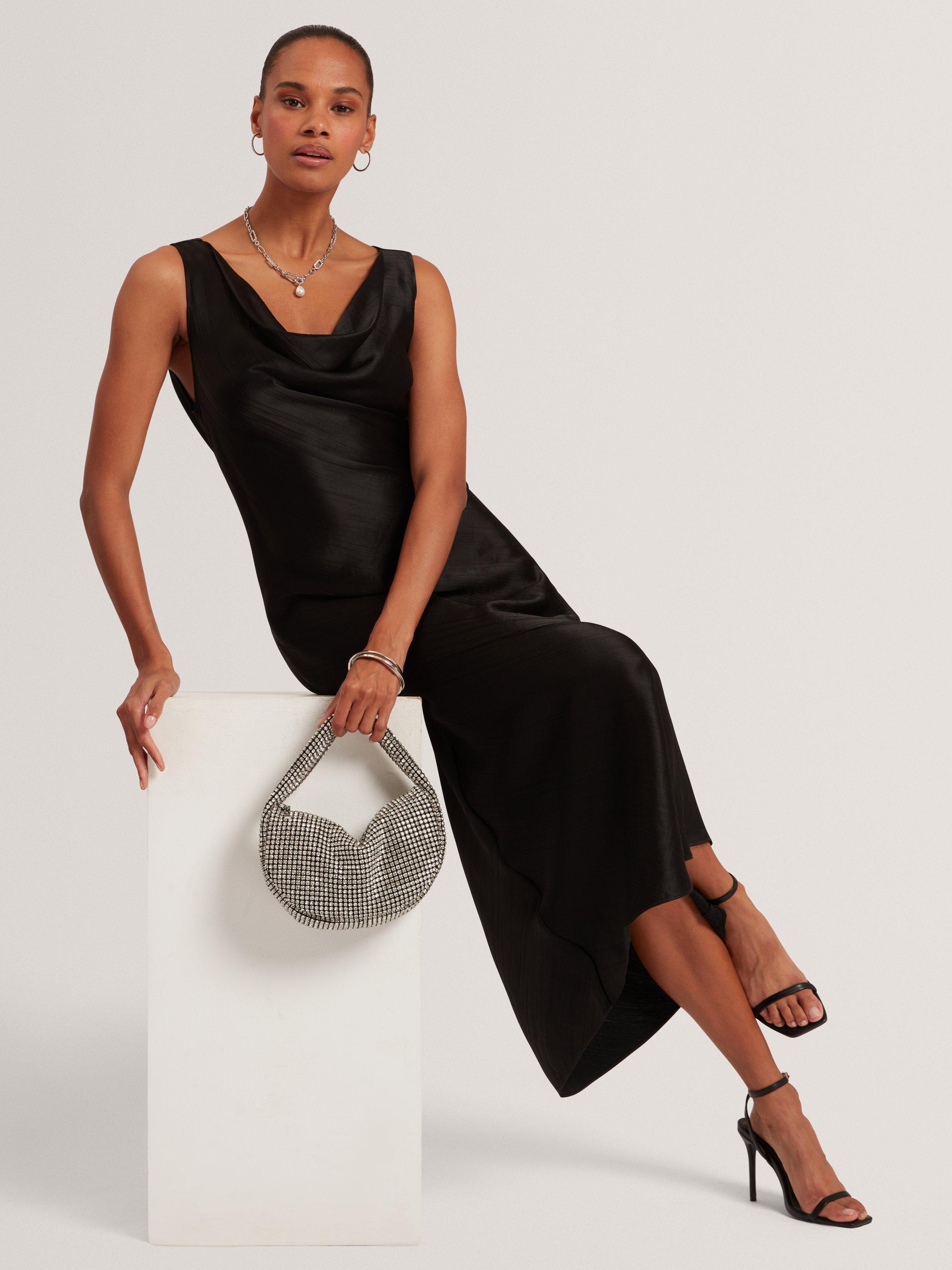 Product image 2 of 7, which shows Ted Baker Miinta Cowl Neck V-Back Midi Dress, Black, 12