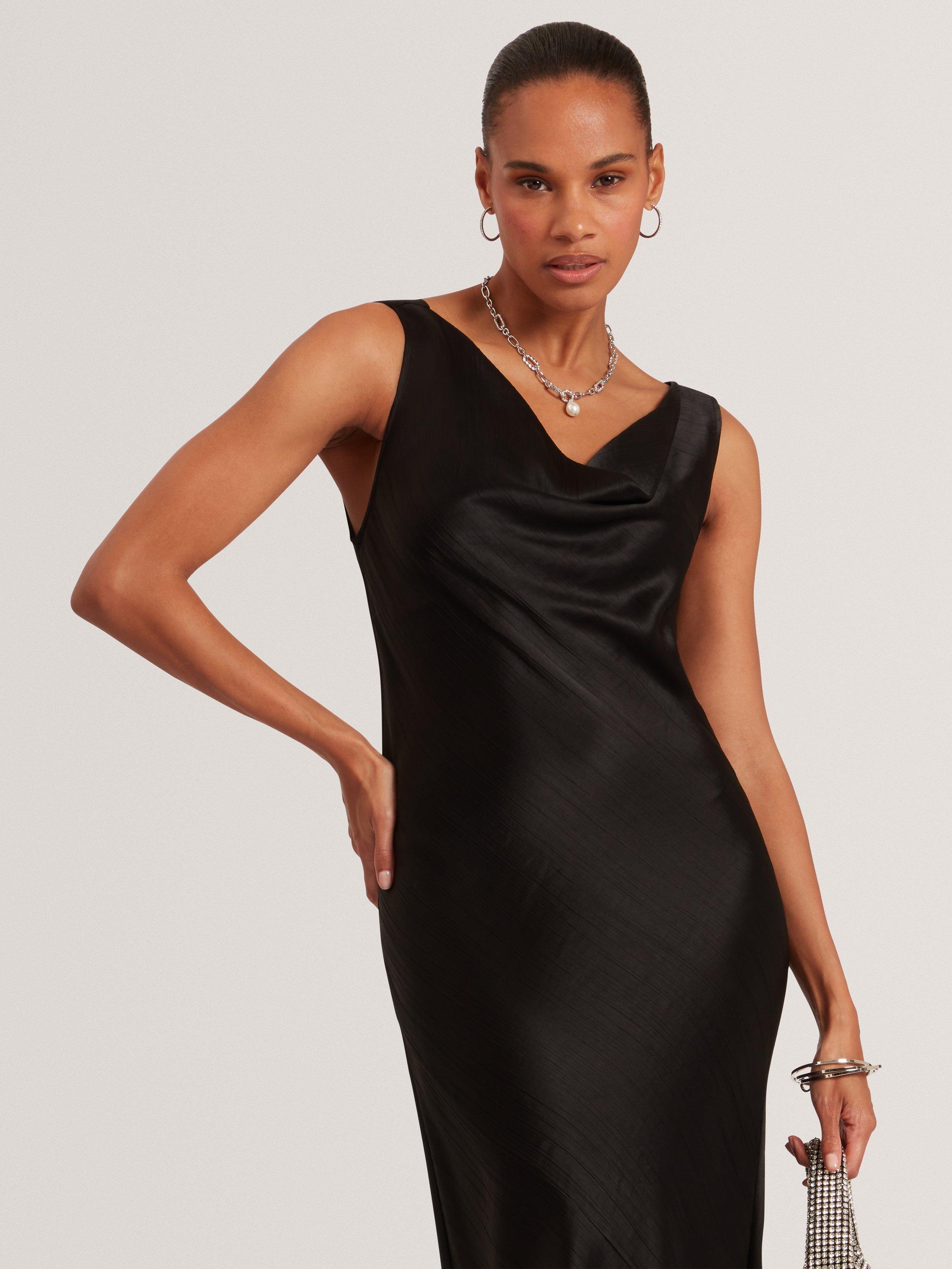 Product image 3 of 7, which shows Ted Baker Miinta Cowl Neck V-Back Midi Dress, Black, 12