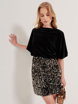 Ted Baker Kcatt Relaxed Boat Neck Velvet Blouse, Black