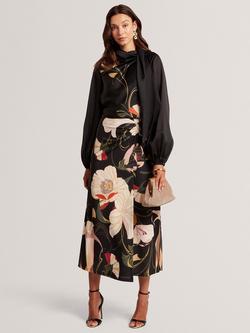 Ted Baker Ortuga Floral Print Wrap Tie Neck Blouse - view 2, Black/Multi