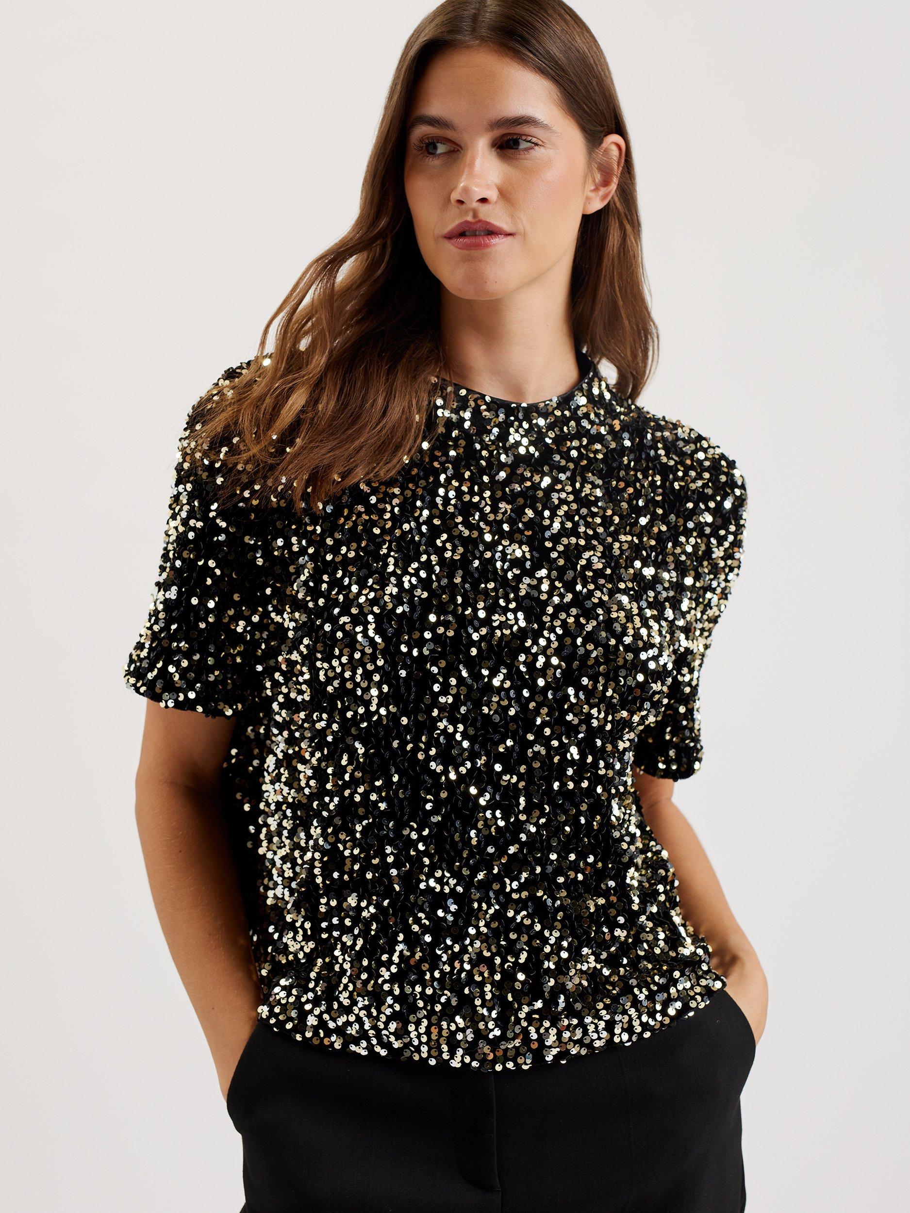 Ted Baker Zarhaaa Velvet Sequin Top, Black