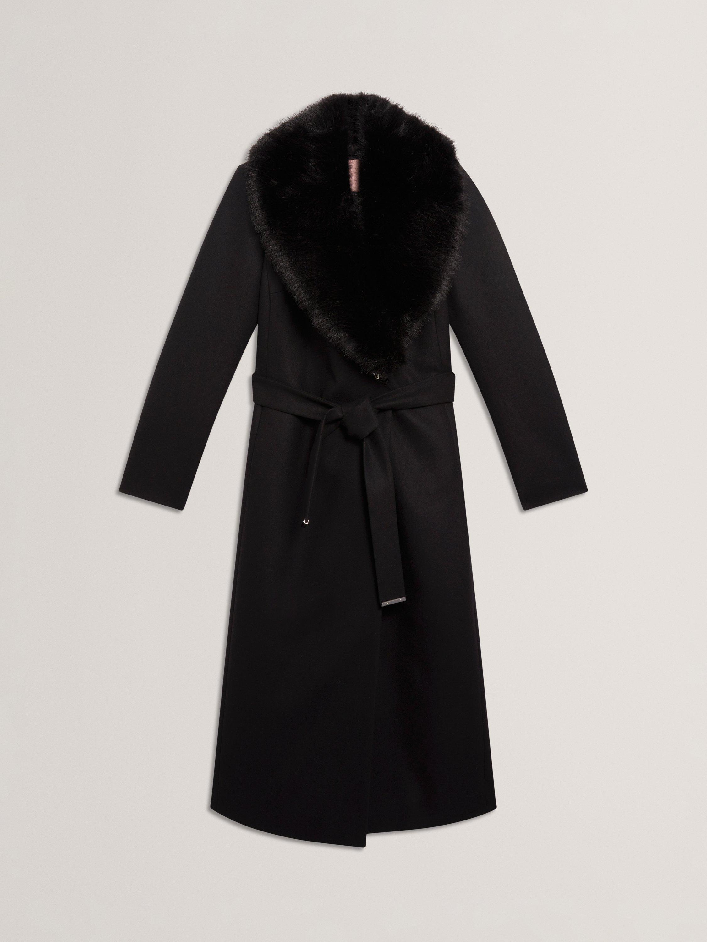 Product image 4 of 6, which shows Ted Baker Musea Faux Fur Collar Wool Rich Coat, Black, 12