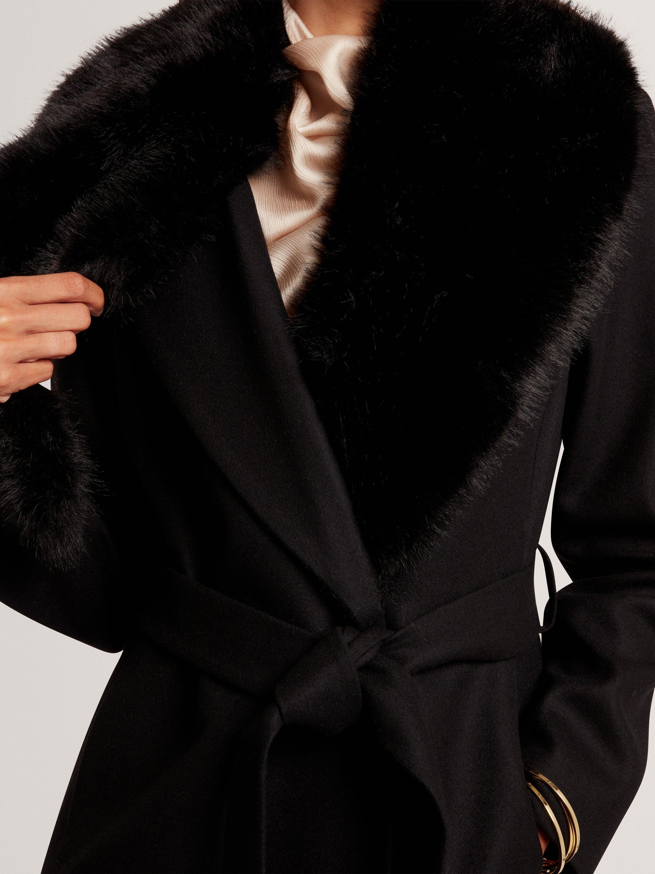 Product image 6 of 6, which shows Ted Baker Musea Faux Fur Collar Wool Rich Coat, Black, 12