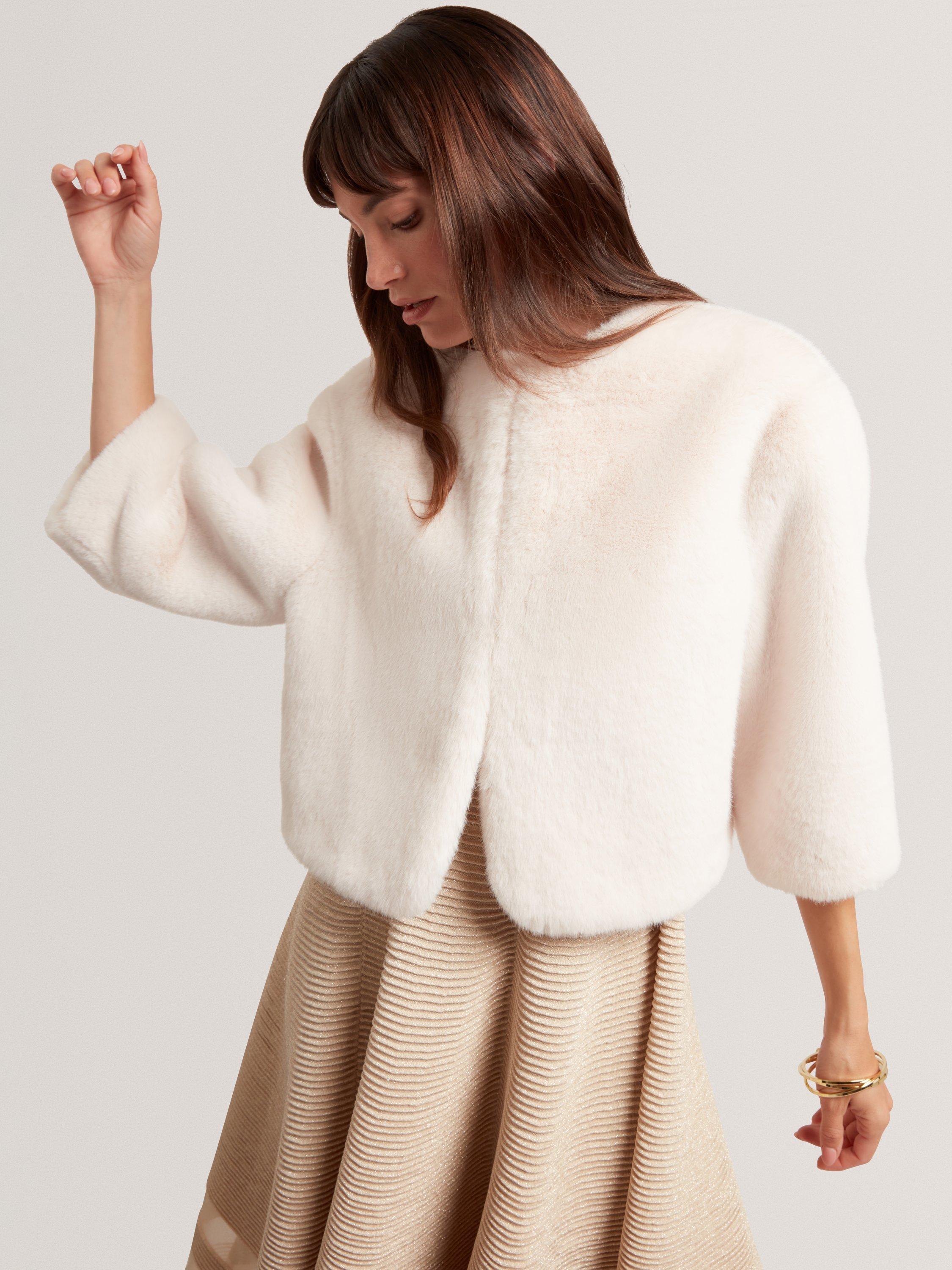 Product image 3 of 5, which shows Ted Baker Primmra Cropped Faux Fur Jacket, White, 8