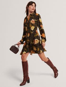 Ted Baker Indivia Floral Print Long Sleeve Mini Dress, Black/Multi