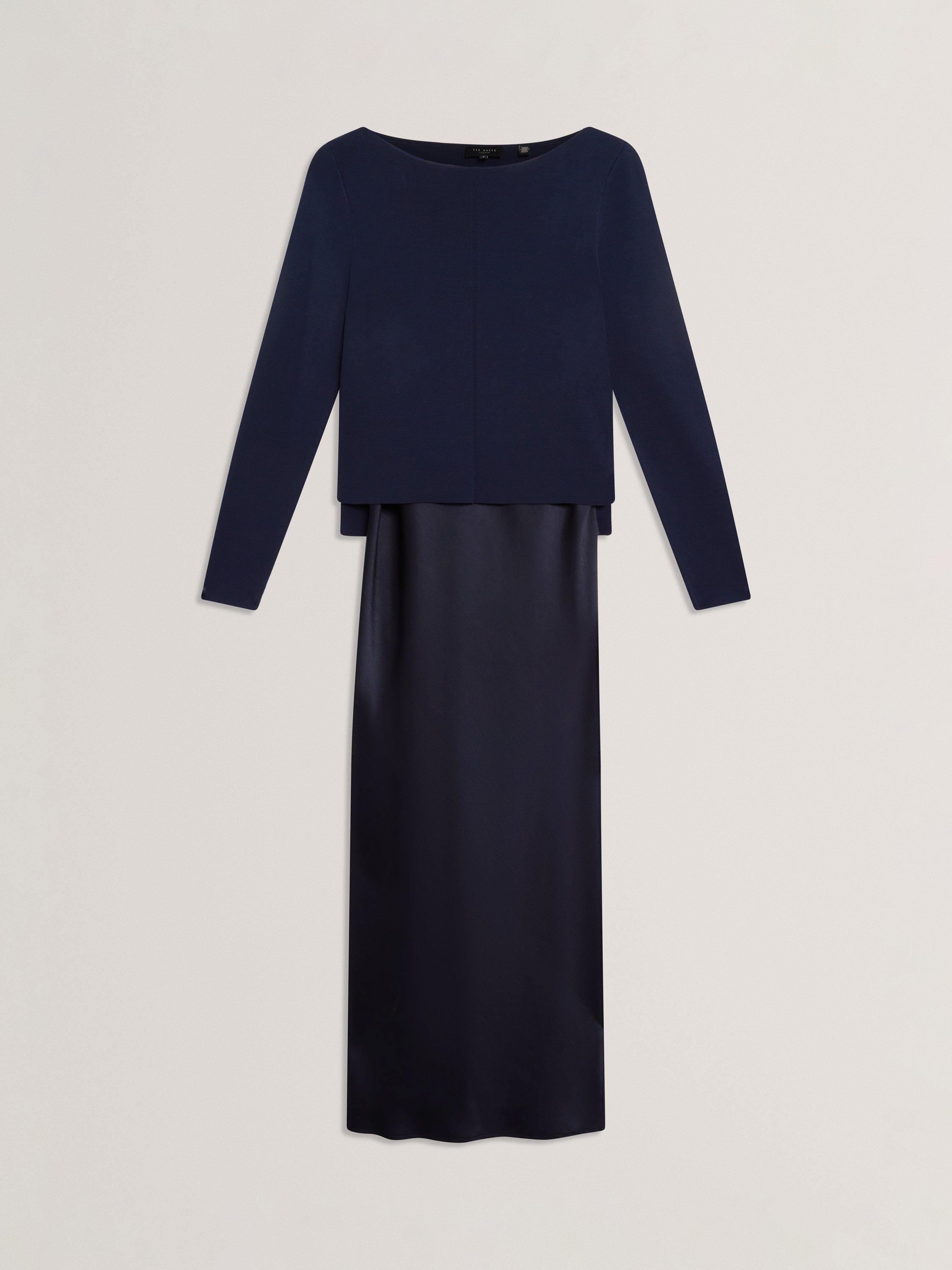 Product image 6 of 7, which shows Ted Baker Machar 2in1 Knitted Slim Midi Dress, Navy, 10