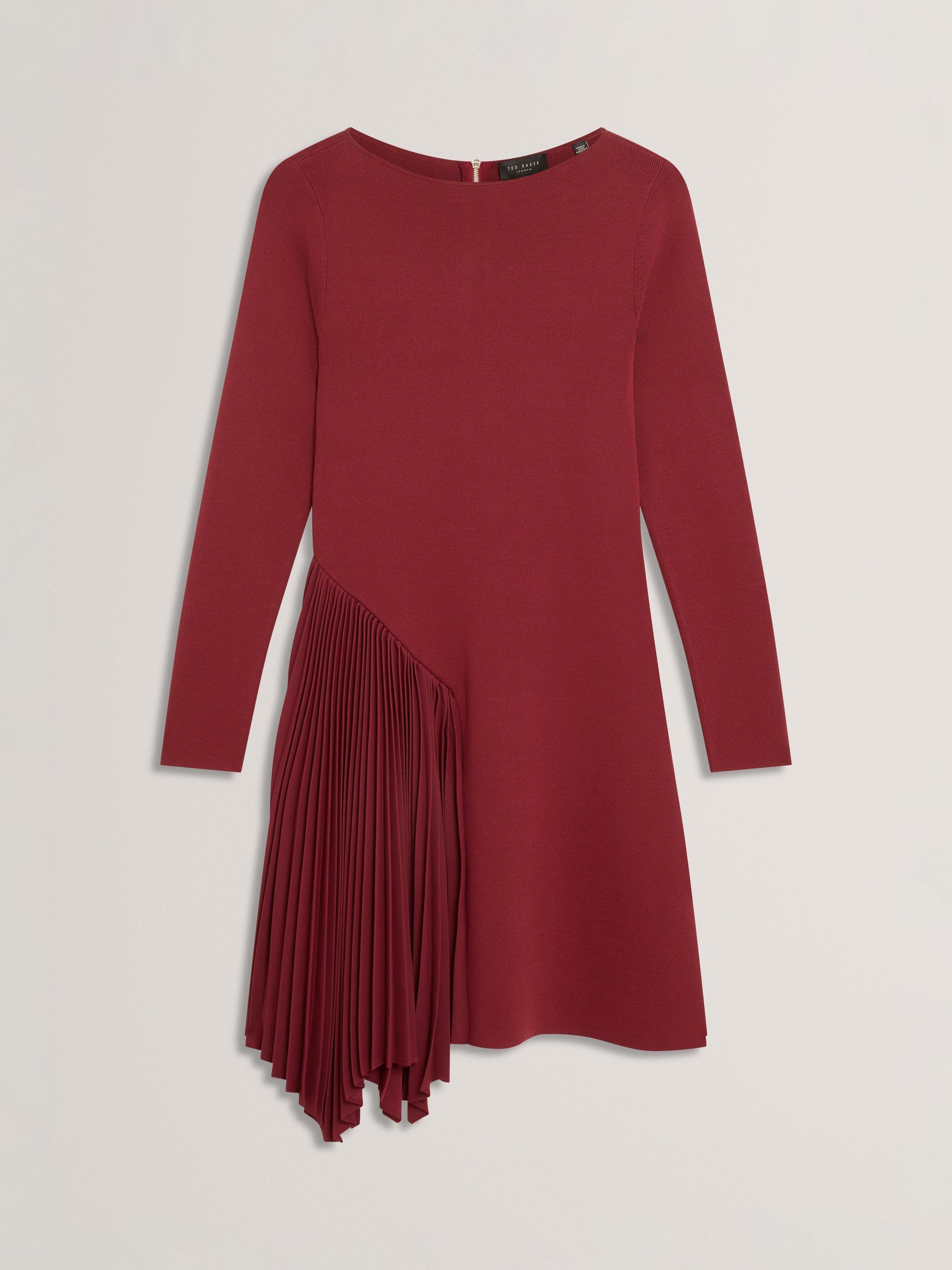 Product image 6 of 7, which shows Ted Baker Narlee Long Sleeve Boat Neck Mini Dress, Maroon, 12
