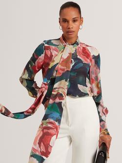 Ted Baker Araga Floral Print Pussybow Tie Neck Blouse, Multi