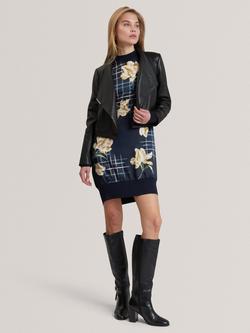 Ted Baker Riyoze Wrap Neck Leather Cropped Jacket, Black