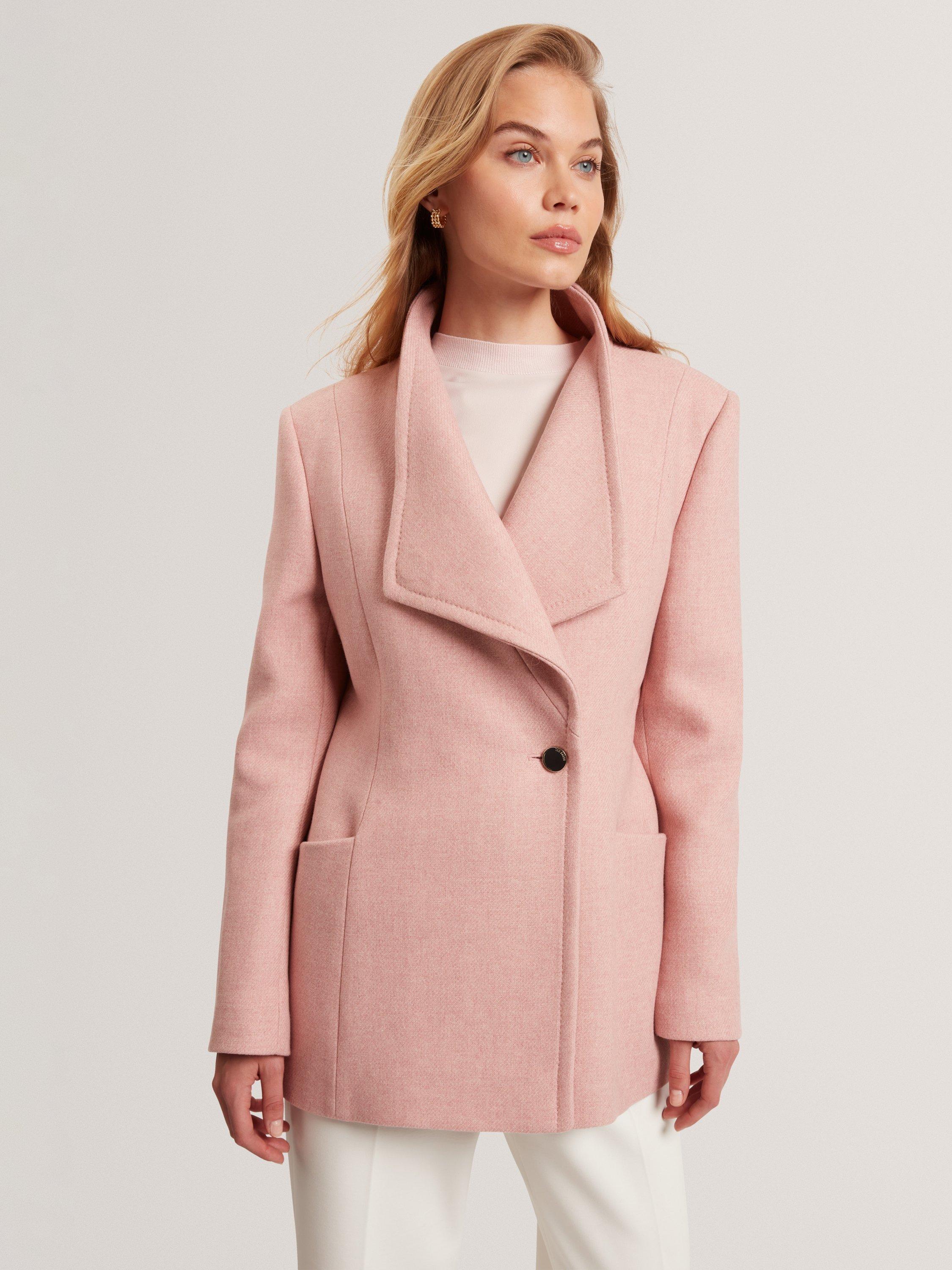 Product image 1 of 5, which shows Ted Baker Evigna Sculpted Wrap Wool Rich Coat, Pink, 10