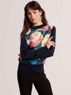 Ted Baker Remmiia Abstract Print Woven Jumper, Navy/Multi