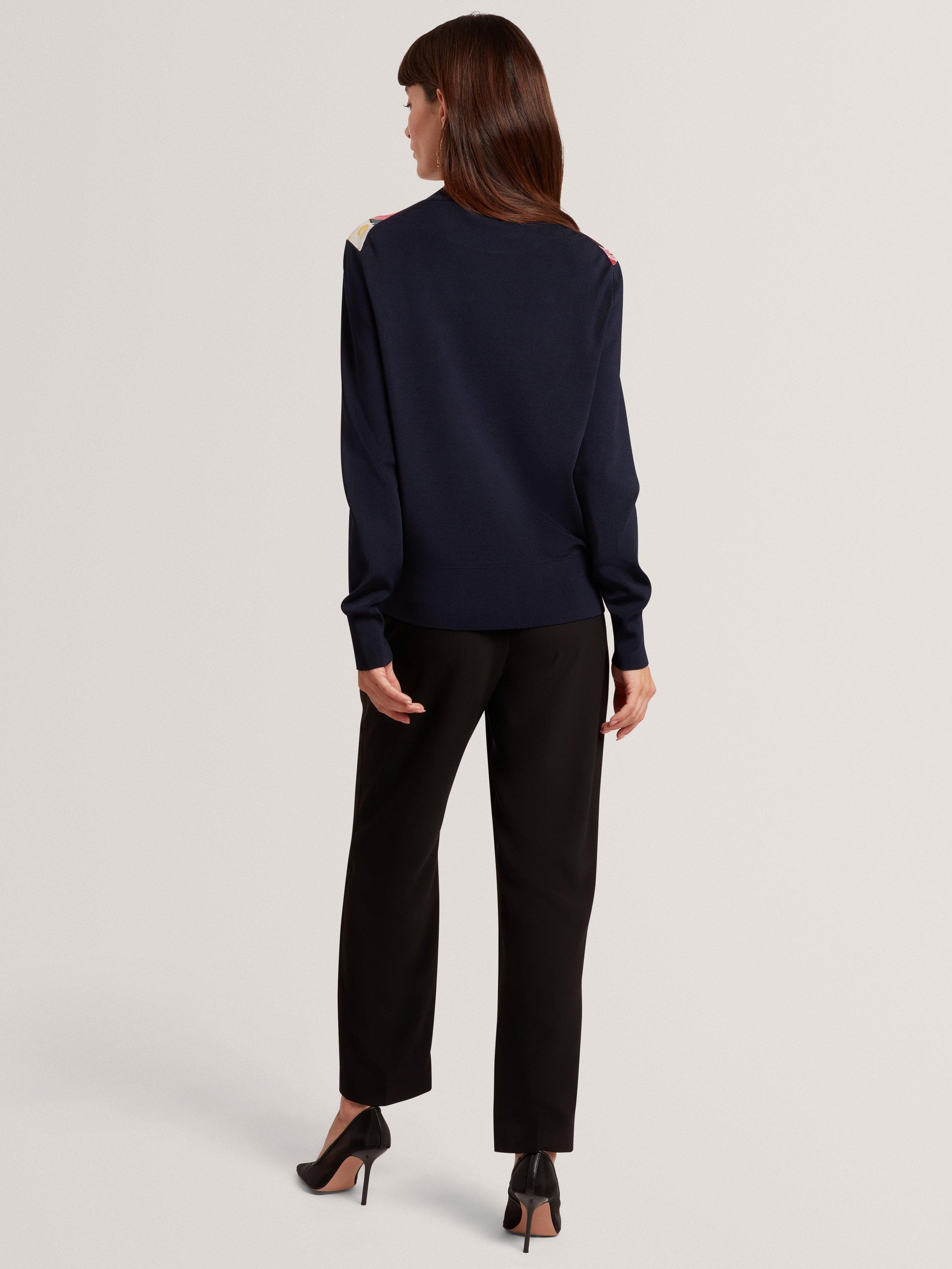 Product image 3 of 7, which shows Ted Baker Remmiia Abstract Print Woven Jumper , Navy/Multi, 8