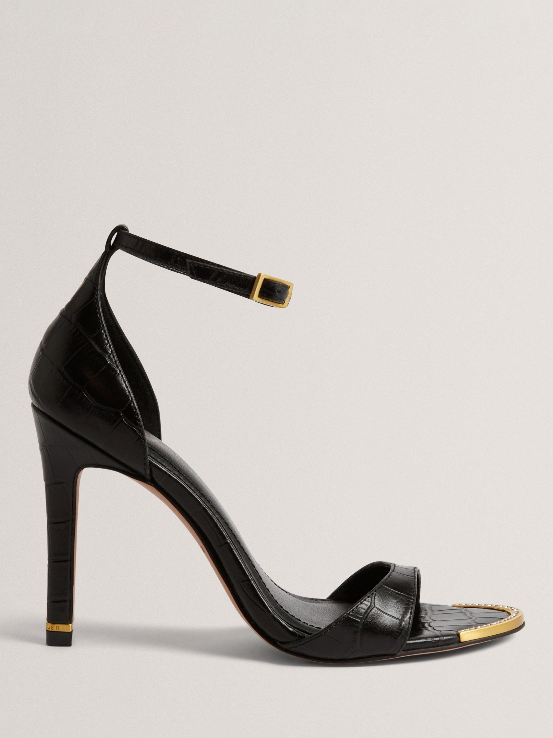 Product image 1 of 5, which shows Ted Baker Helliy Open Toe Leather Stiletto Heels, Black, 5