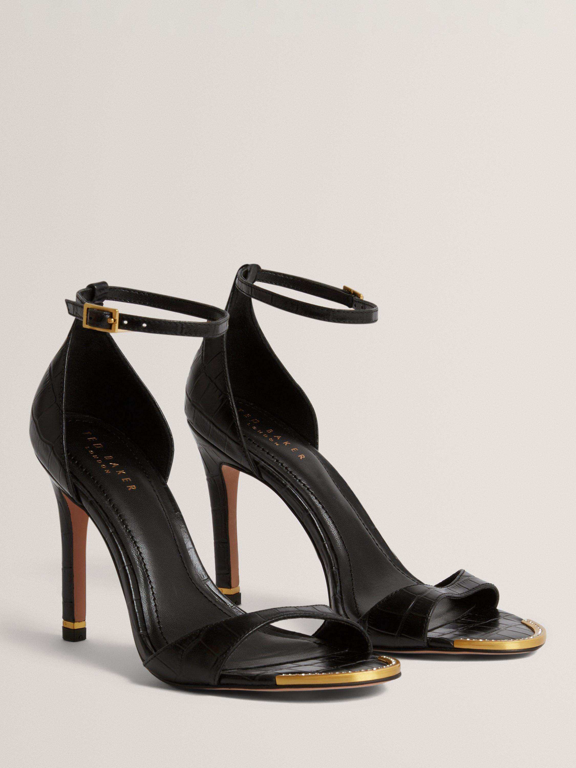 Product image 3 of 5, which shows Ted Baker Helliy Open Toe Leather Stiletto Heels, Black, 5