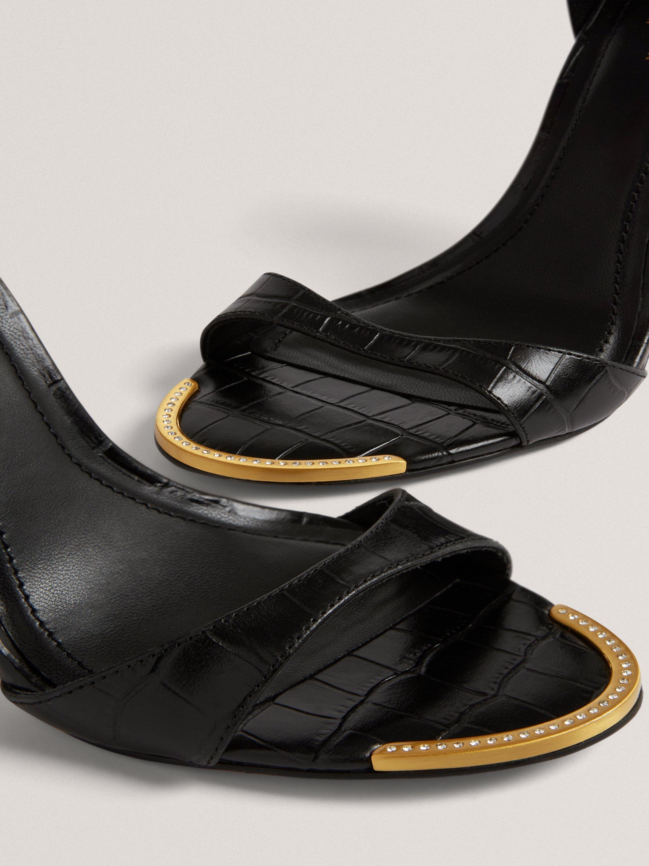 Product image 4 of 5, which shows Ted Baker Helliy Open Toe Leather Stiletto Heels, Black, 5