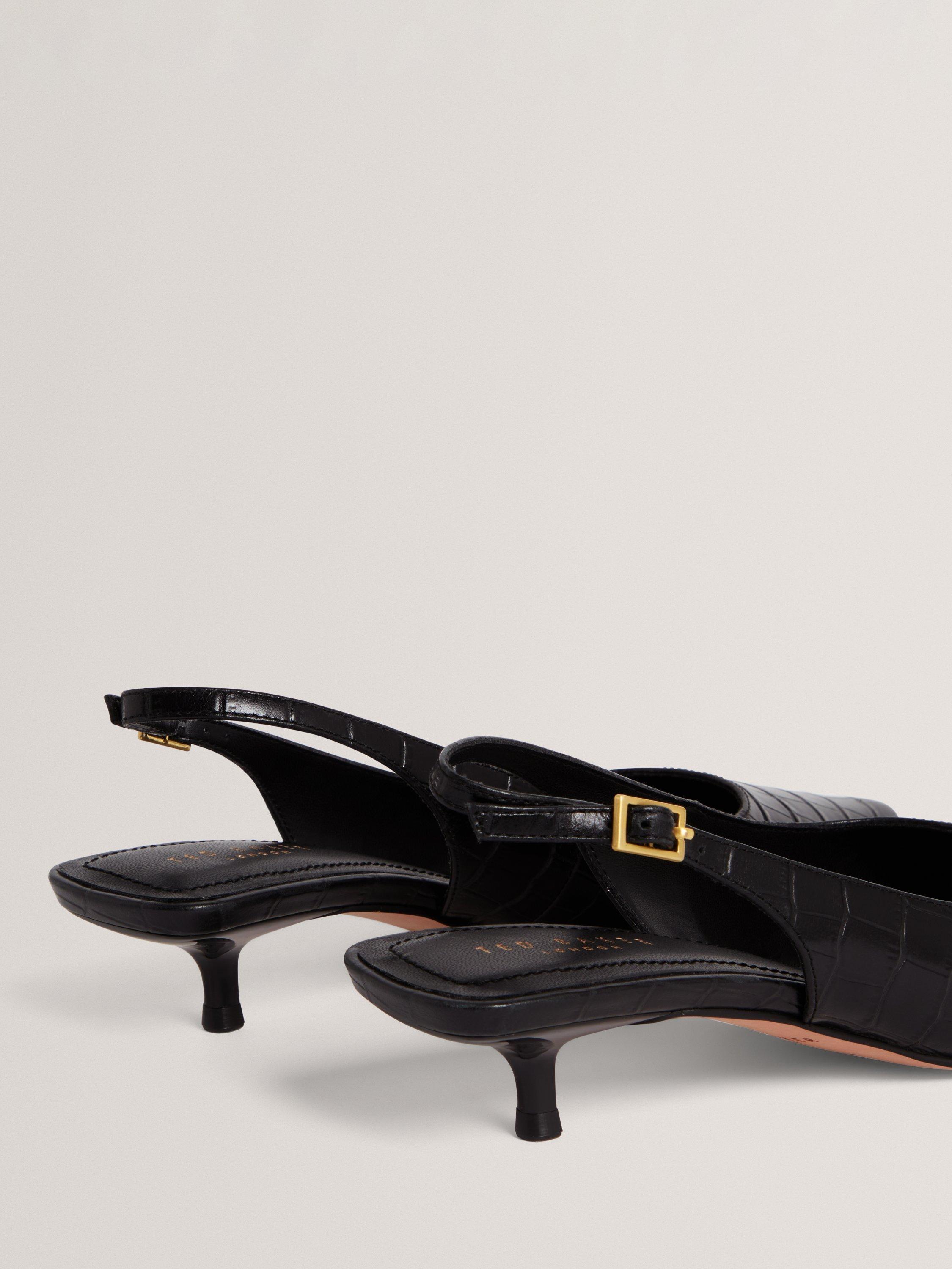 Product image 5 of 5, which shows Ted Baker Kitiy Slingback Croc-Leather Kitten Heels, Black, 4