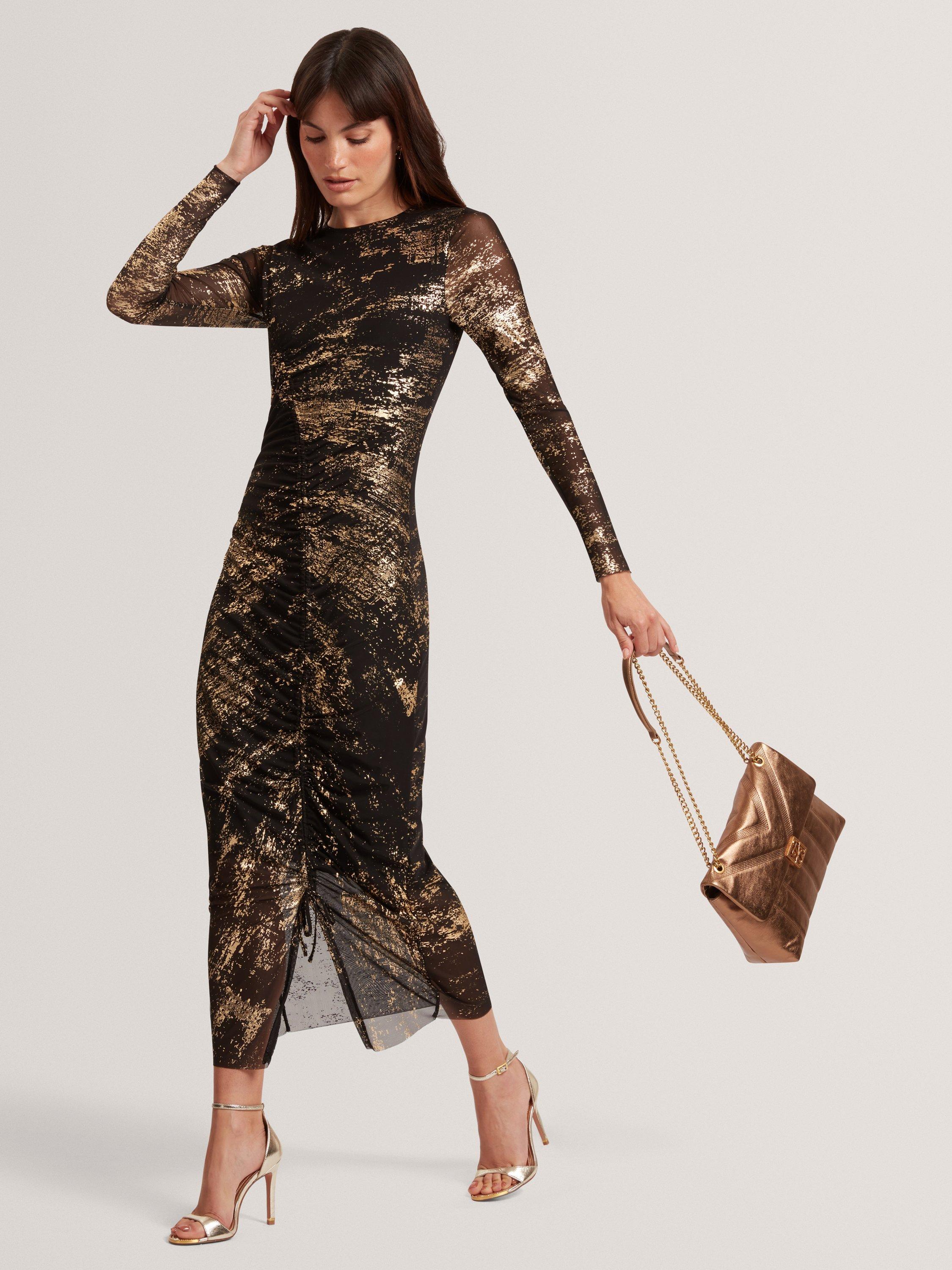 Ted Baker Nohaa Foil Long Sleeve Bodycon Dress, Black/Multi