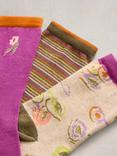 White Stuff Floral Ankle Socks, Pack of 3, Purple/Multi