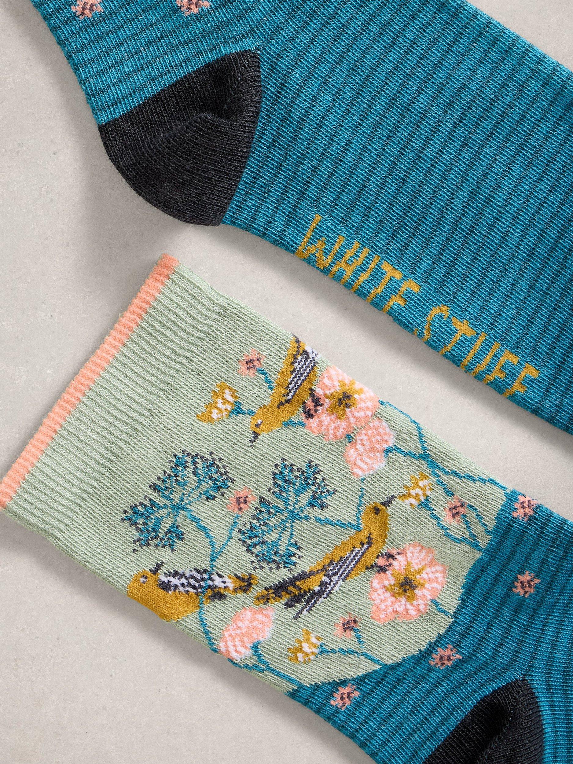 Product image 2 of 2, which shows White Stuff Floral Ankle Socks, Blue/Multi, 3-5.5