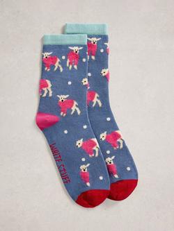 White Stuff Fluffy Sheep Ankle Socks, Dark Blue/Multi, Dark Blue/Multi