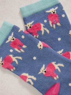 White Stuff Fluffy Sheep Ankle Socks, Dark Blue/Multi - view 2, Dark Blue/Multi